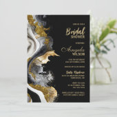 Invitation Fête des mariées en marbre d'Agate d'or noir (Debout devant)
