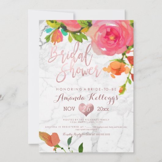 Invitation Fête des mariées en marbre PixDezines/Floral (Devant)