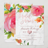 Invitation Fête des mariées en marbre PixDezines/Floral (Devant / Derrière)