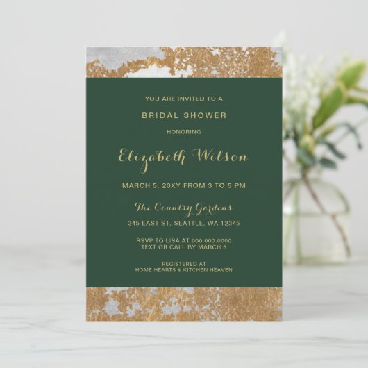 Invitation Fête des mariées en marbre vert et or (Debout devant)