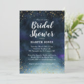 Invitation Fête des mariées en or bleu marine (Debout devant)