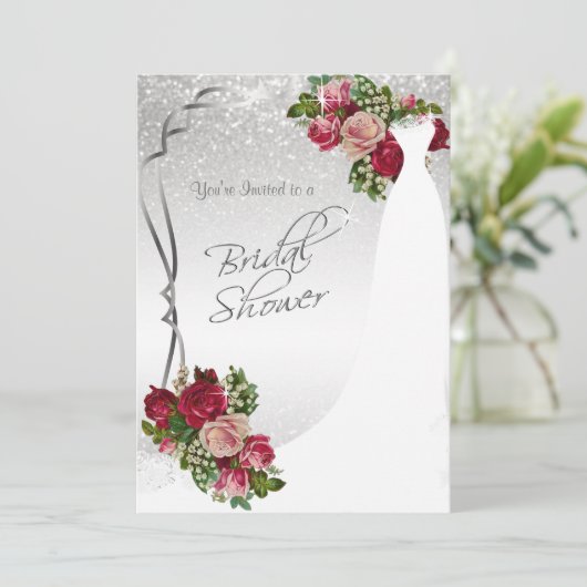 Invitation Fête des mariées en Parties scintillant blanche et (Debout devant)