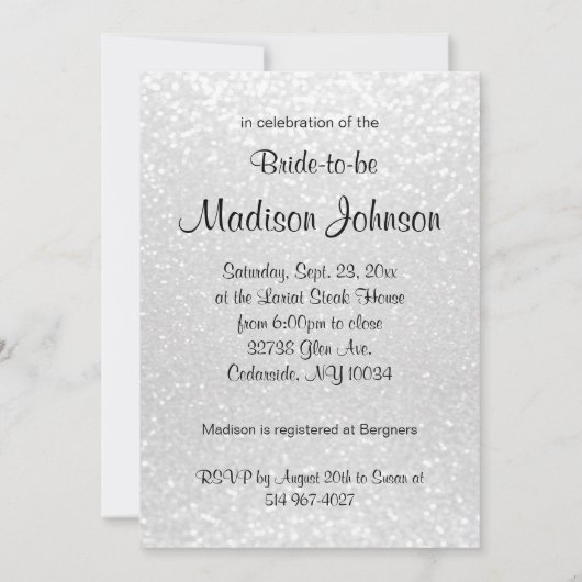 Invitation Fête des mariées en Parties scintillant blanche In (Dos)