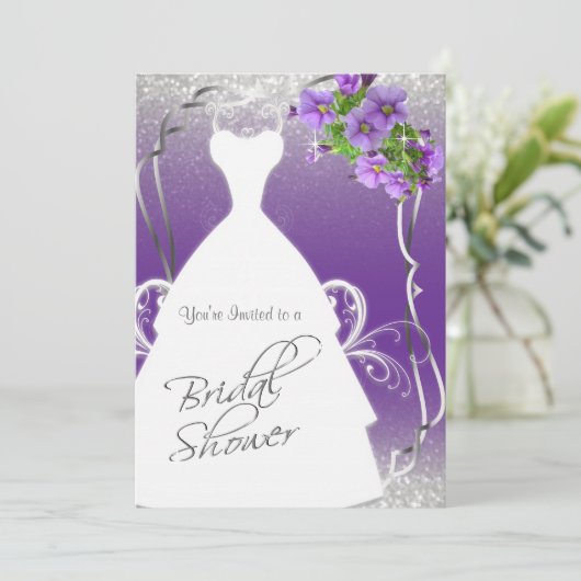 Invitation Fête des mariées en Parties scintillant violet et  (Debout devant)