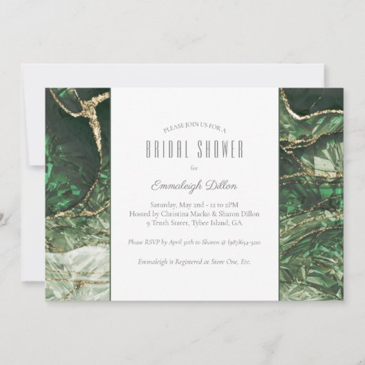 Invitation Fête des mariées en pierre émeraude vert foncé (Devant)