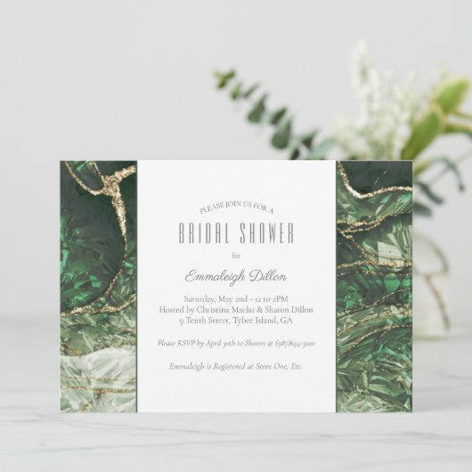 Invitation Fête des mariées en pierre émeraude vert foncé (Debout devant)