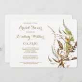 Invitation Fête des mariées en plumes de coton rustique (Devant / Derrière)