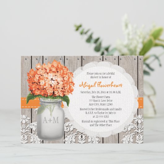 Invitation Fête des mariées en pot Orange Hydrangea Mason (Debout devant)