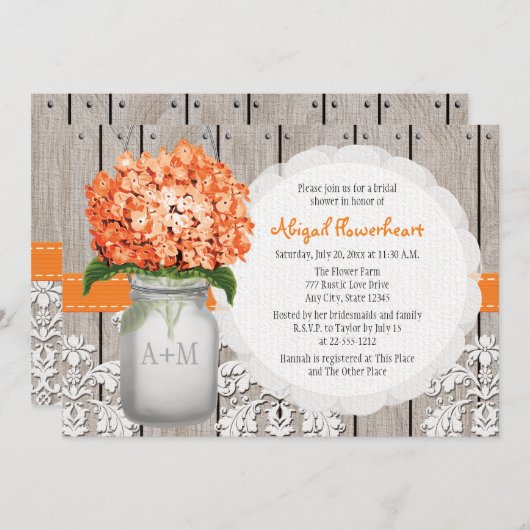 Invitation Fête des mariées en pot Orange Hydrangea Mason (Devant / Derrière)