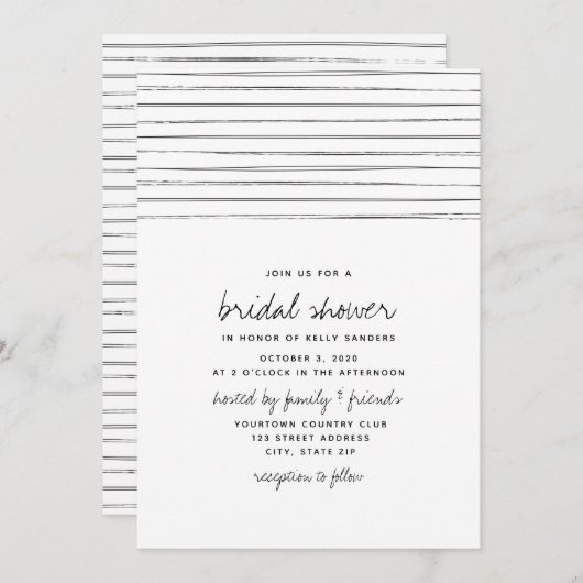 Invitation Fête des mariées en rayures noir et blanc (Devant / Derrière)