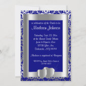 Invitation Fête des mariées en Royal Blue Damask et Argent (Dos)
