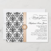 Invitation Fête des mariées en ruban imprimé et en damas de b (Devant)