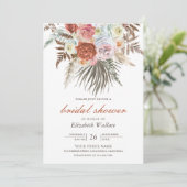 Invitation Fête des mariées en terre cuite fleurie Boho Pampa (Debout devant)