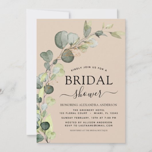 Invitation Fête des mariées en terre cuite QR Code Eucalyptus (Devant)