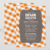 Invitation Fête des mariées en toile En vichy orange et blanc (Devant / Derrière)