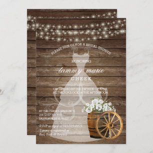 Invitation Fête des mariées en tonneau rustique en bois avec 