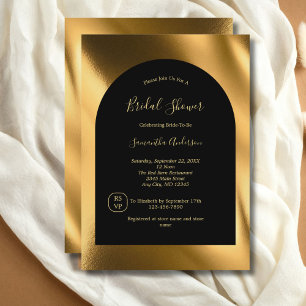 Invitation Fête des mariées en verre chic Black Gold Modern