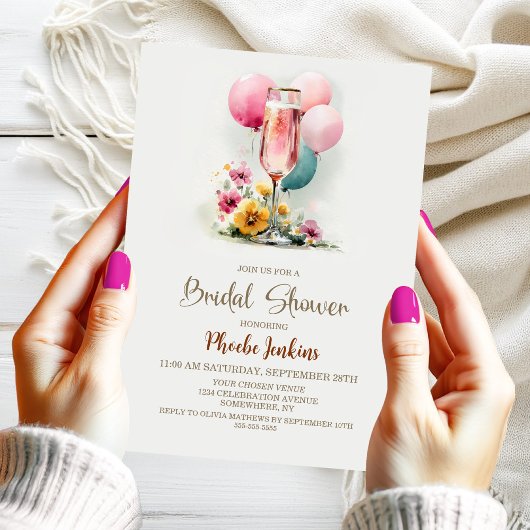 Invitation Fête des mariées en verre de Champagne rose