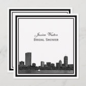 Invitation Fête des mariées encadrée L de Boston Skyline (Devant / Derrière)