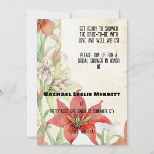 Invitation Fête des mariées Ephémère Lillies blanches et roug