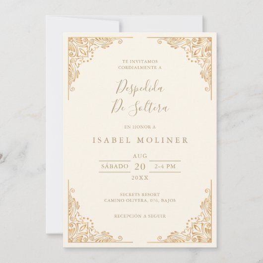 Invitation Fête des mariées espagnole Ornate Gold Frame (Devant)