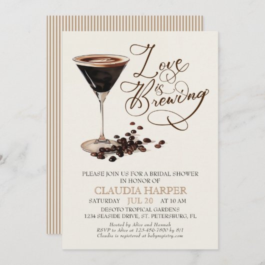 Invitation Fête des mariées Espresso Martini (Devant / Derrière)