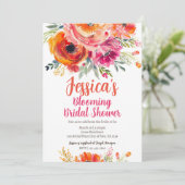 Invitation Fête des mariées été Orange et fleurs roses (Debout devant)