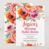 Invitation Fête des mariées été Orange et fleurs roses (Devant / Derrière)