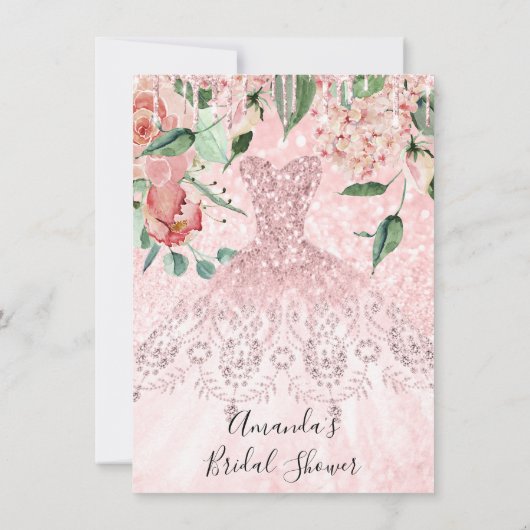 Invitation Fête des mariées Étincelle Rose Rose Rose Robe Par (Dos)