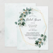 Invitation Fête des mariées Eucalyptus aquarelle géométrique (Devant / Derrière)