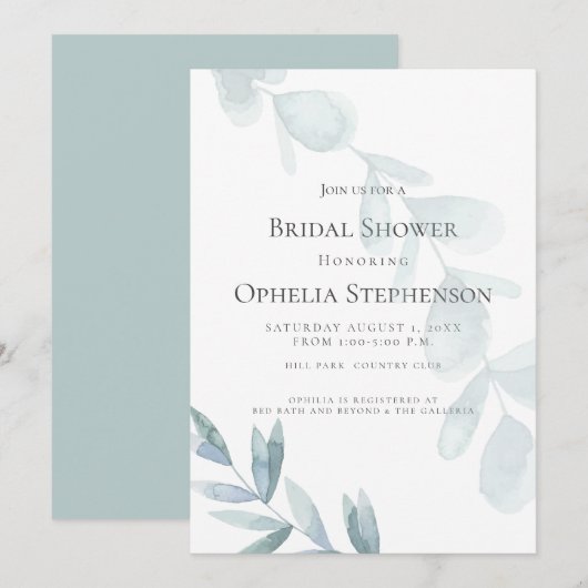 Invitation FÊTE DES MARIÉES | Eucalyptus bleu-dusté (Devant / Derrière)