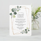 Invitation Fête des mariées Eucalyptus de cadre d'or géométri (Debout devant)