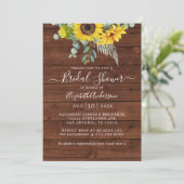 Invitation Fête des mariées Eucalyptus de tournesol en bois r (Debout devant)