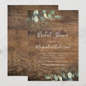 Invitation Fête des mariées Eucalyptus en bois rustique (Devant / Derrière)