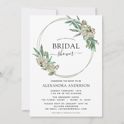 Invitation Fête des mariées Eucalyptus Magnolia Wreath (Devant)