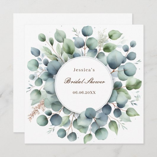 Invitation Fête des mariées eucalyptus verdure serviettes (Devant / Derrière)