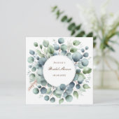 Invitation Fête des mariées eucalyptus verdure serviettes (Debout devant)