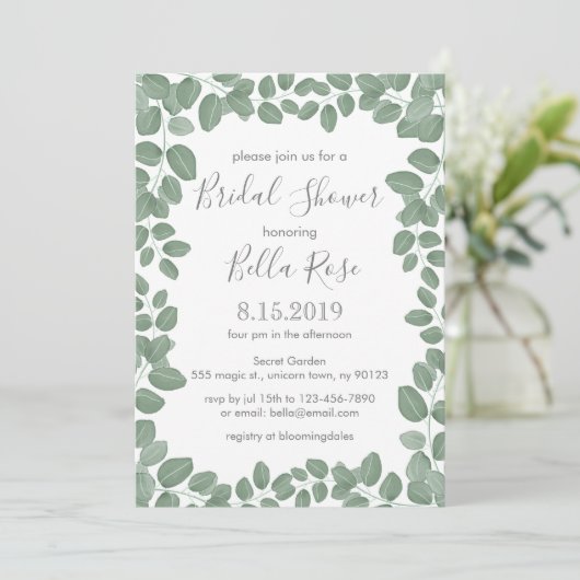 Invitation Fête des mariées Eucalyptus vert (Debout devant)