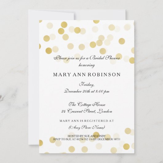 Invitation Fête des mariées Faux Gold Foil Parties scintillan (Devant)