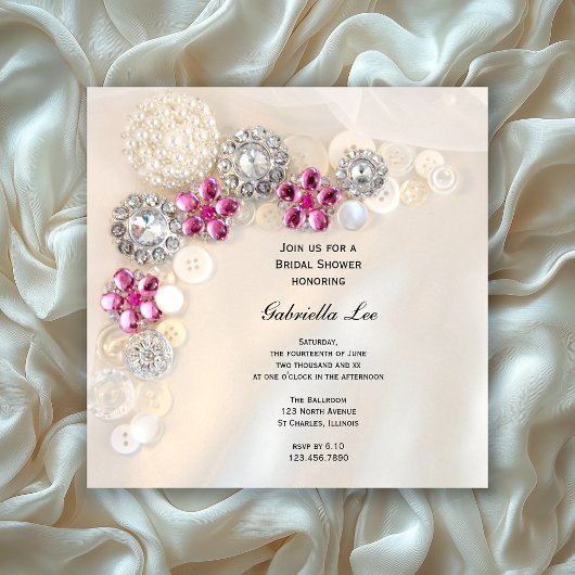Invitation Fête des mariées Faux Pearl et Boutons de diamant
