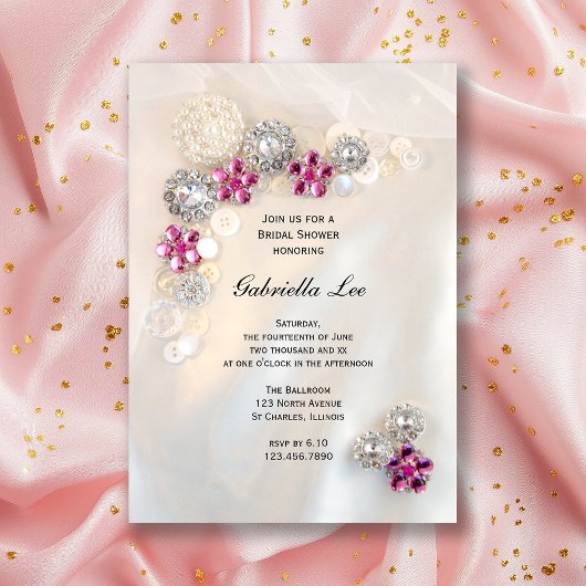 Invitation Fête des mariées Faux Pink Diamond et Peartons