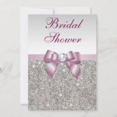 Invitation Fête des mariées Faux Silver Sequins Burgandy Bow (Devant)