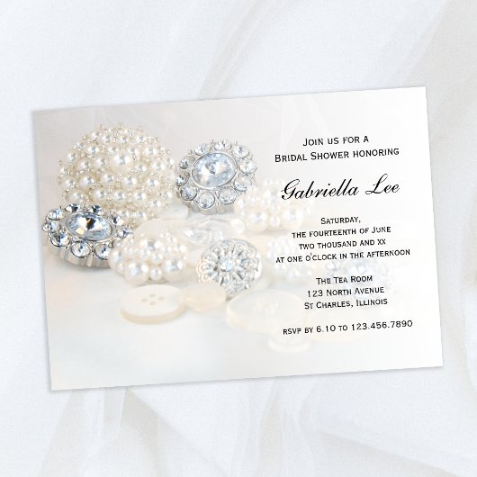 Invitation Fête des mariées Faux White Pearl Diamond Buttons