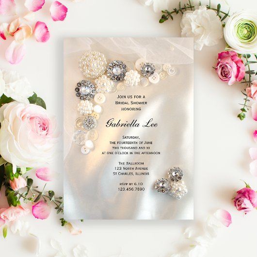Invitation Fête des mariées Faux White Pearl Diamond Buttons