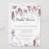 Invitation Fête des mariées Feuille Aquarelle Mauve Rose (Devant)