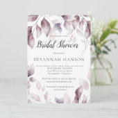 Invitation Fête des mariées Feuille Aquarelle Mauve Rose (Debout devant)