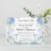 Invitation Fête des mariées Feuille Blue Green Watercolor (Debout devant)