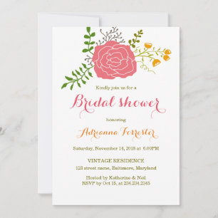 Invitation Fête des mariées Feuille Chic Rose Flower