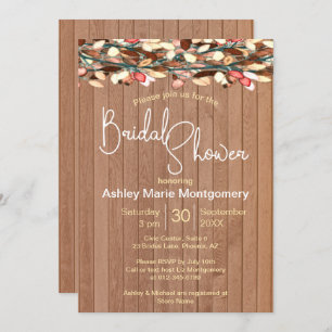 Invitation Fête des mariées Feuille couleur bois rustique