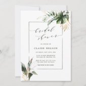 Invitation Fête des mariées Feuille d'aquarelle verte tropica (Devant)